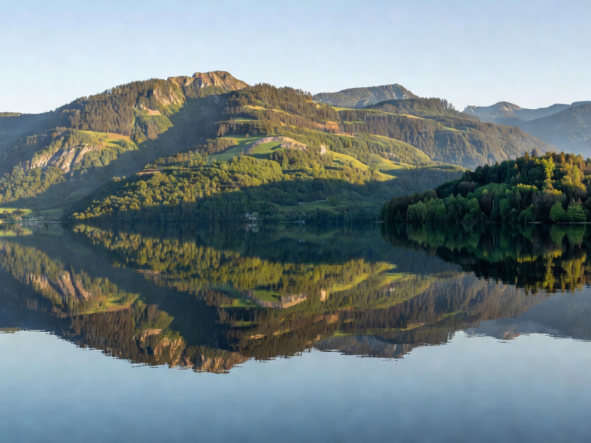 Lake Constance waters reflecting the alpine foothills in southern Germany